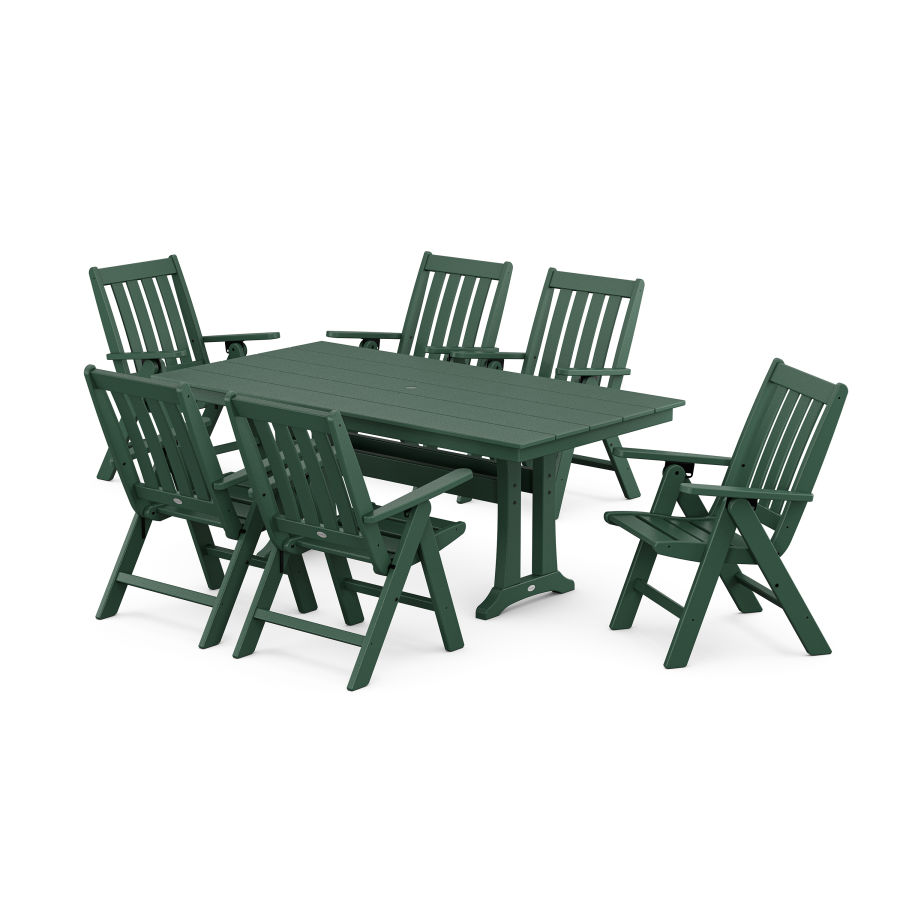 POLYWOOD Vineyard 7-Piece Farmhouse Folding Dining Set in Green