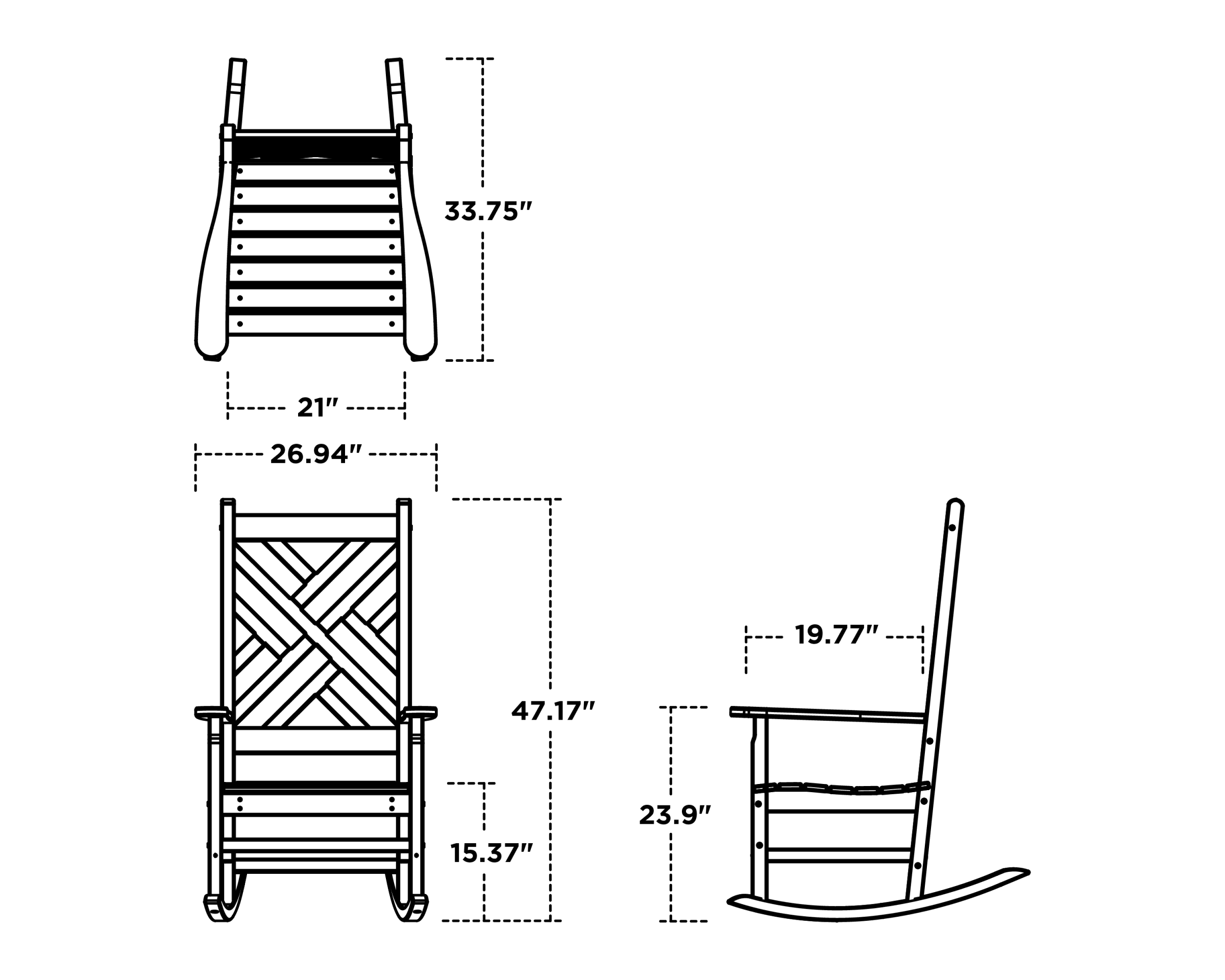 Dimensions for Chippendale Porch Rocking Chair