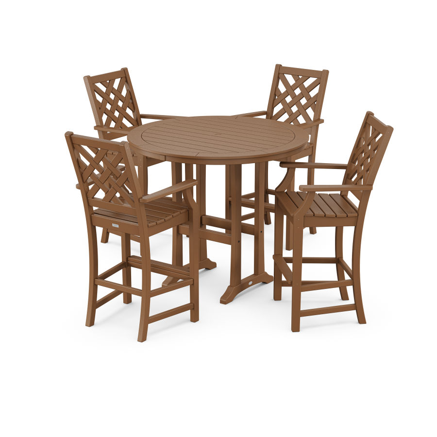 POLYWOOD Wovendale 5-Piece Round Bar Set in Teak