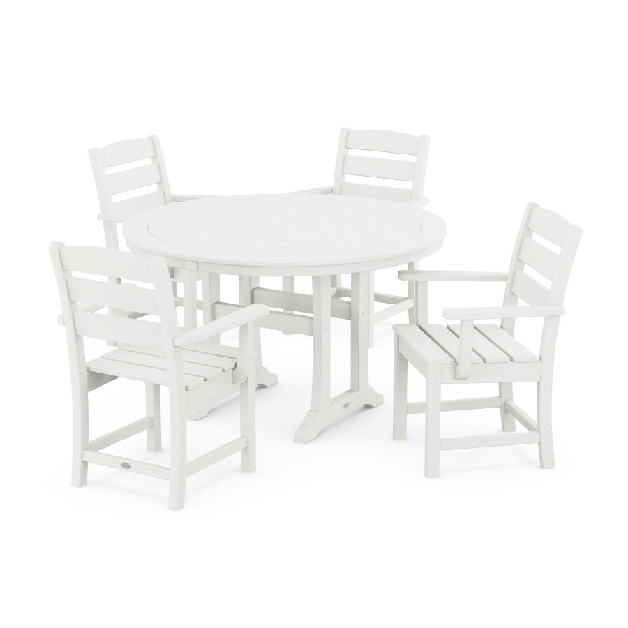 POLYWOOD Lakeside 5-Piece Round Dining Set with Trestle Legs in Vintage White