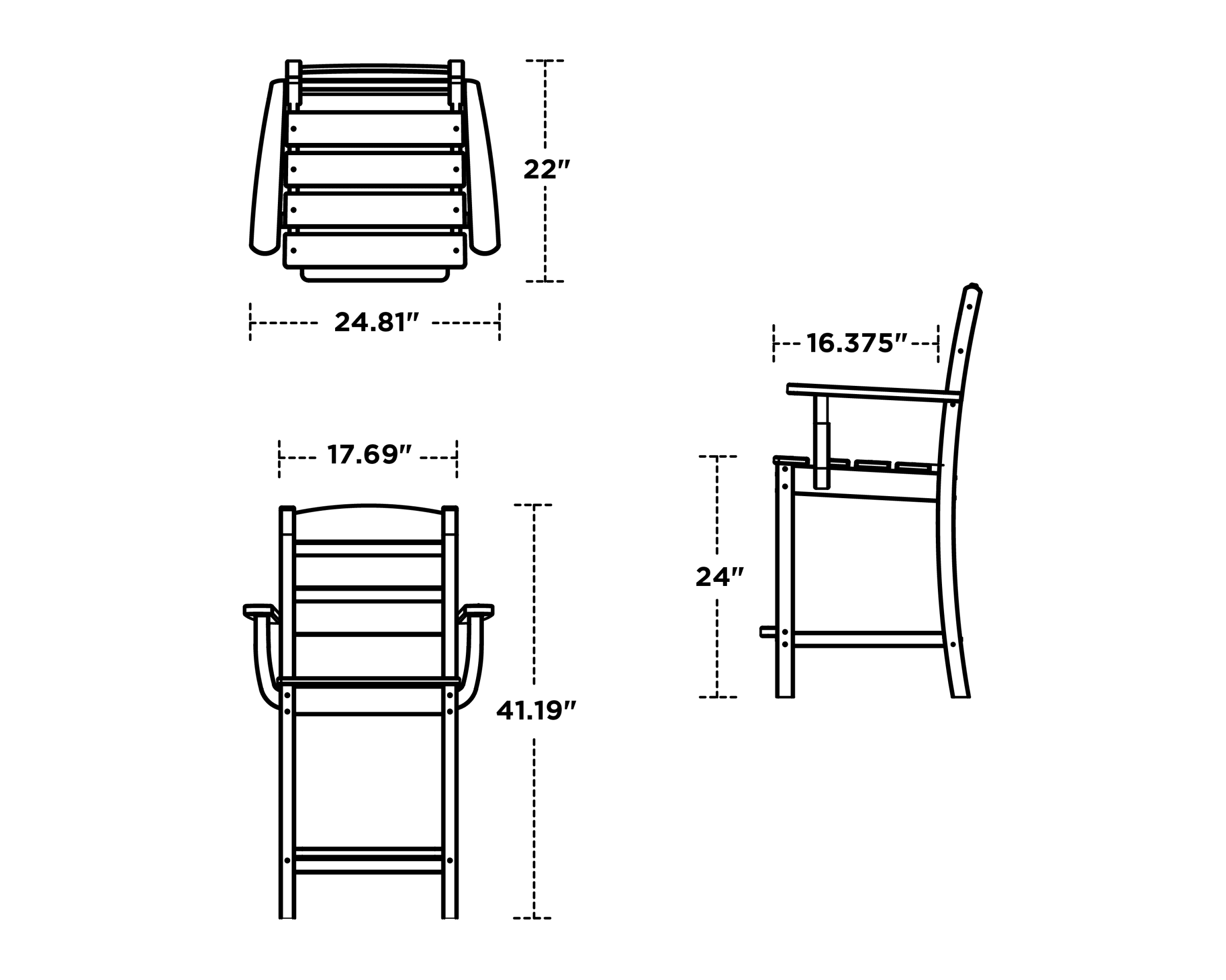 Dimensions for Lakeside Counter Arm Chair