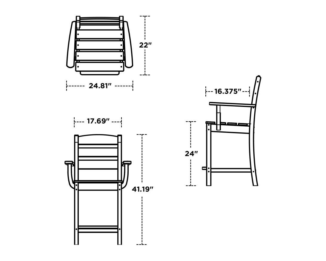 Dimensions for Lakeside Counter Arm Chair