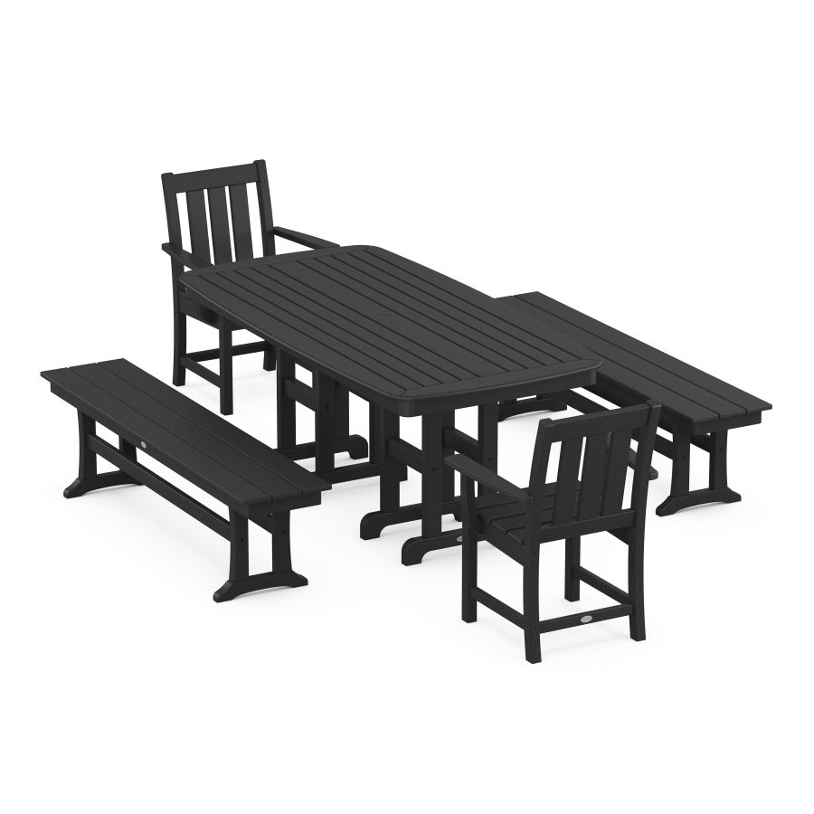 POLYWOOD Oxford 5-Piece Dining Set with Benches in Black