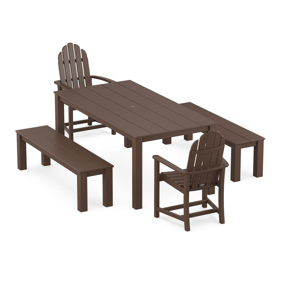 POLYWOOD Classic Adirondack 5-Piece Parsons Dining Set with Benches in Mahogany