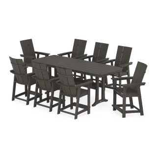 POLYWOOD Modern Curveback Adirondack 9-Piece Counter Set with Trestle Legs in Vintage Finish