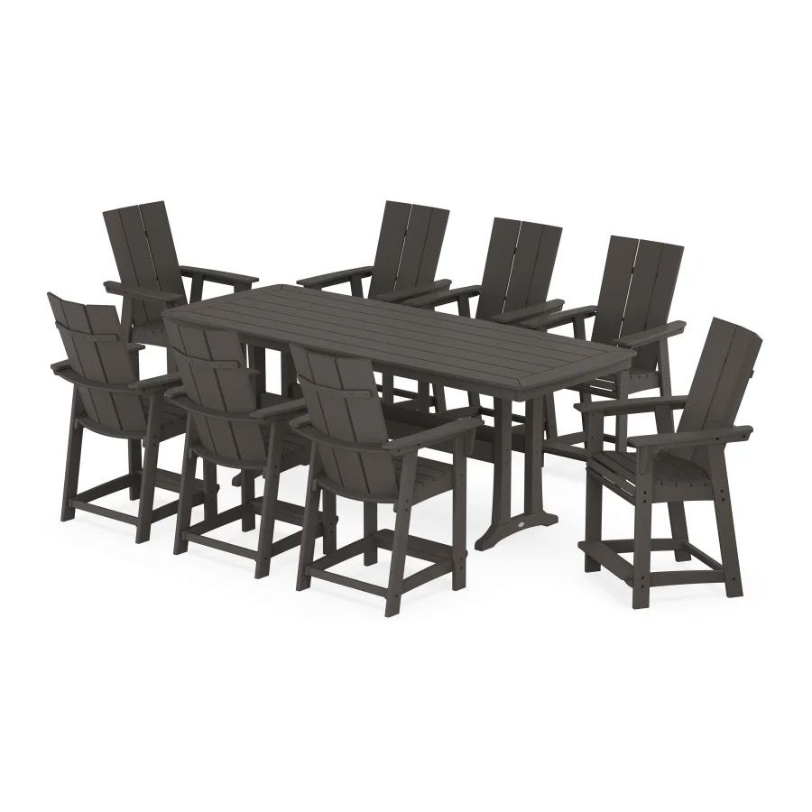 POLYWOOD Modern Curveback Adirondack 9-Piece Counter Set with Trestle Legs in Vintage Finish