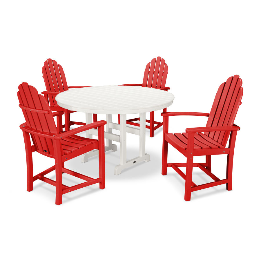 POLYWOOD Classic Adirondack 5-Piece Round Farmhouse Dining Set in Sunset Red / White