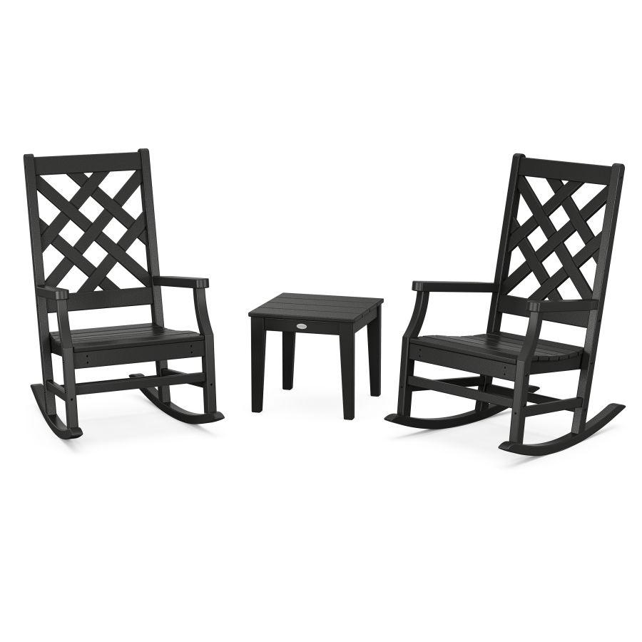 POLYWOOD Wovendale 3-Piece Rocking Chair Set in Black