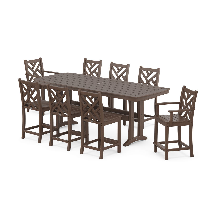 POLYWOOD Chippendale 9-Piece Counter Set with Trestle Legs in Mahogany