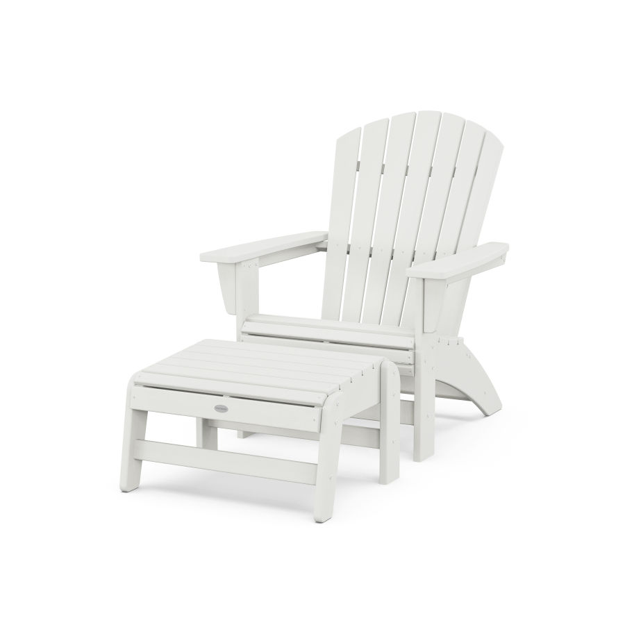 POLYWOOD Nautical Grand Adirondack Chair with Ottoman in Vintage White
