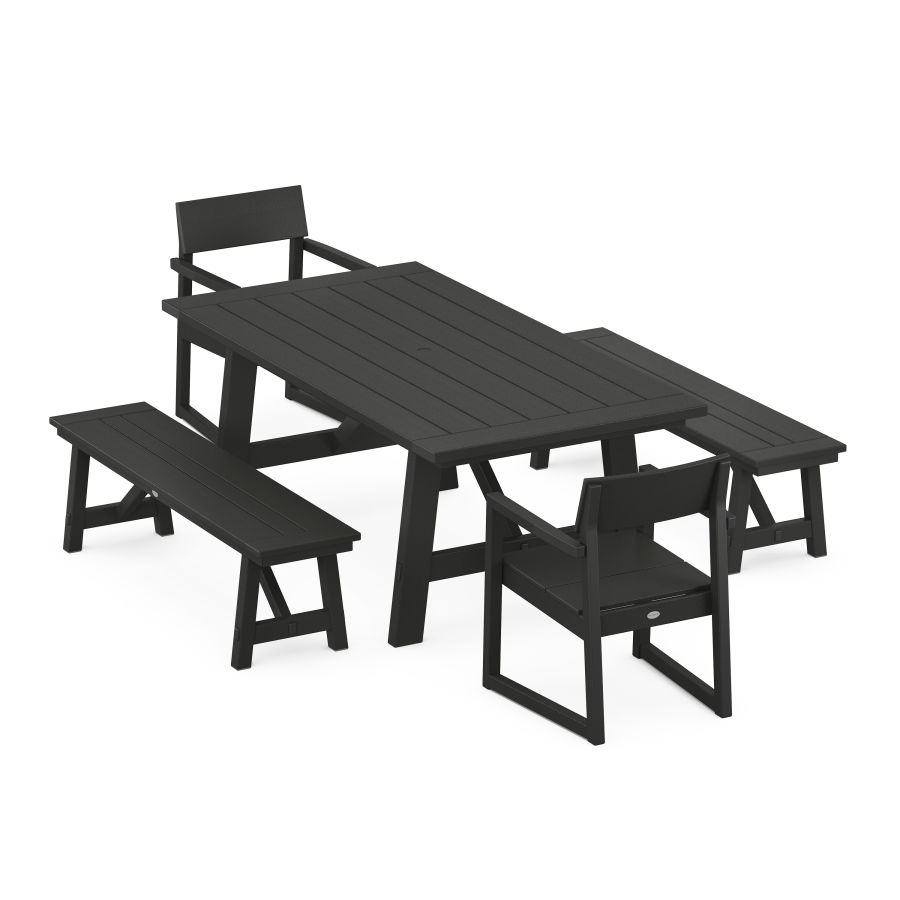 POLYWOOD EDGE 5-Piece Rustic Farmhouse Dining Set With Trestle Legs in Black