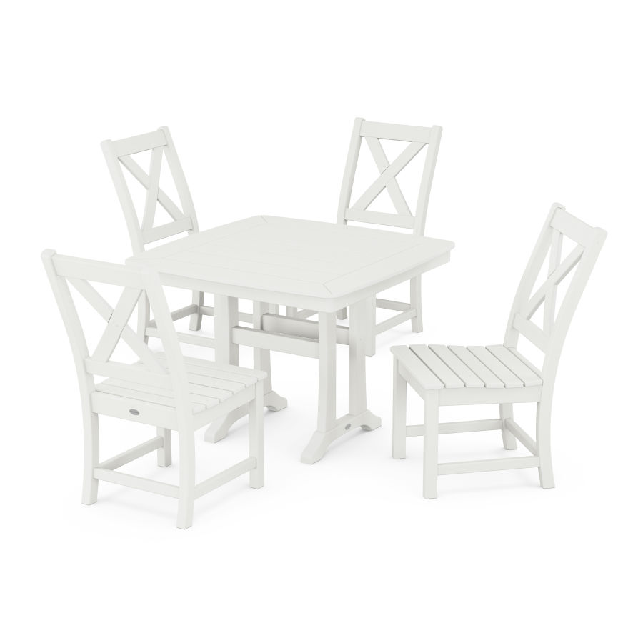 POLYWOOD Braxton Side Chair 5-Piece Dining Set with Trestle Legs in Vintage White