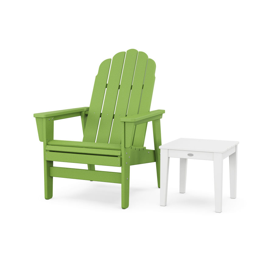 POLYWOOD Vineyard Grand Upright Adirondack Chair with Side Table in Lime / White