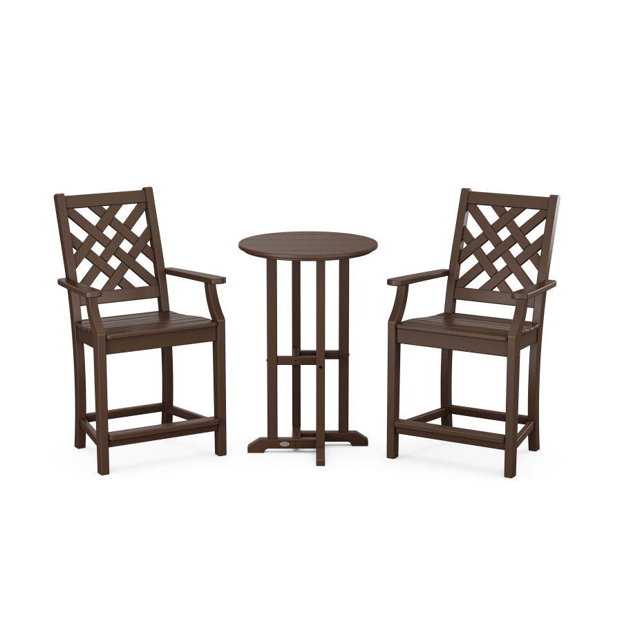 POLYWOOD Wovendale 3-Piece Farmhouse Bistro Counter Set in Mahogany