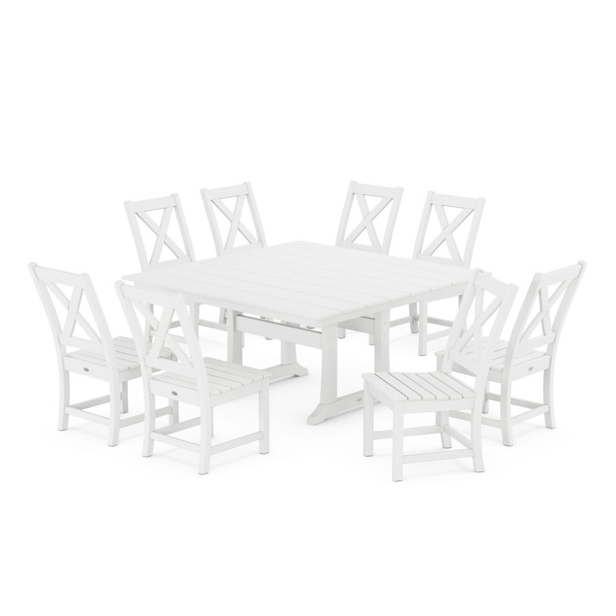 POLYWOOD Braxton Side Chair 9-Piece Farmhouse Dining Set in White