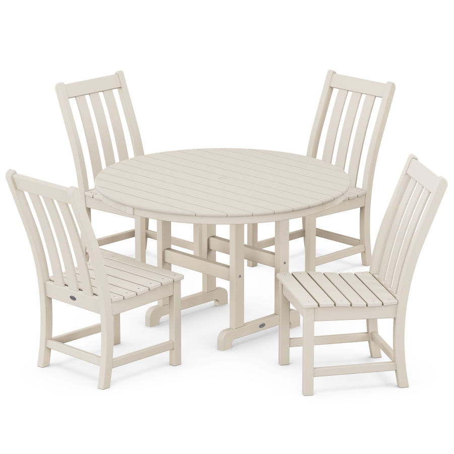 POLYWOOD Vineyard 5-Piece Round Farmhouse Side Chair Dining Set in Sand