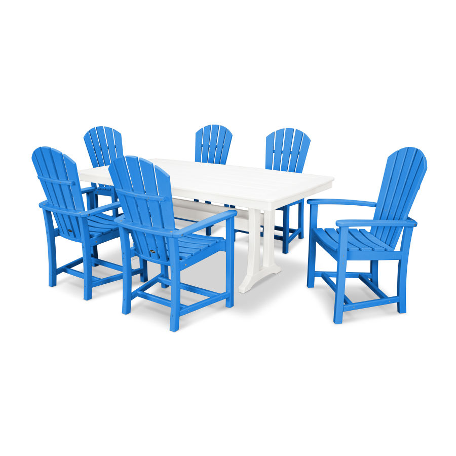POLYWOOD 7 Piece  Palm Coast Dining Set in Pacific Blue / White