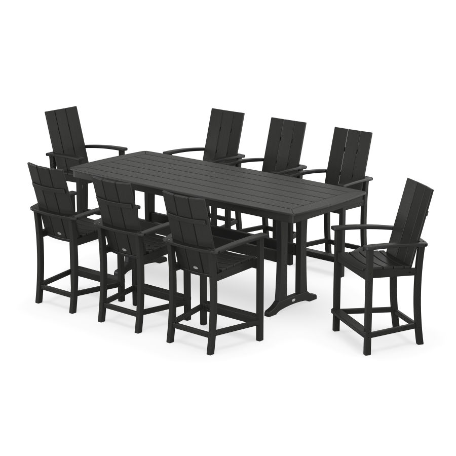 POLYWOOD Modern Adirondack 9-Piece Counter Set with Trestle Legs in Black