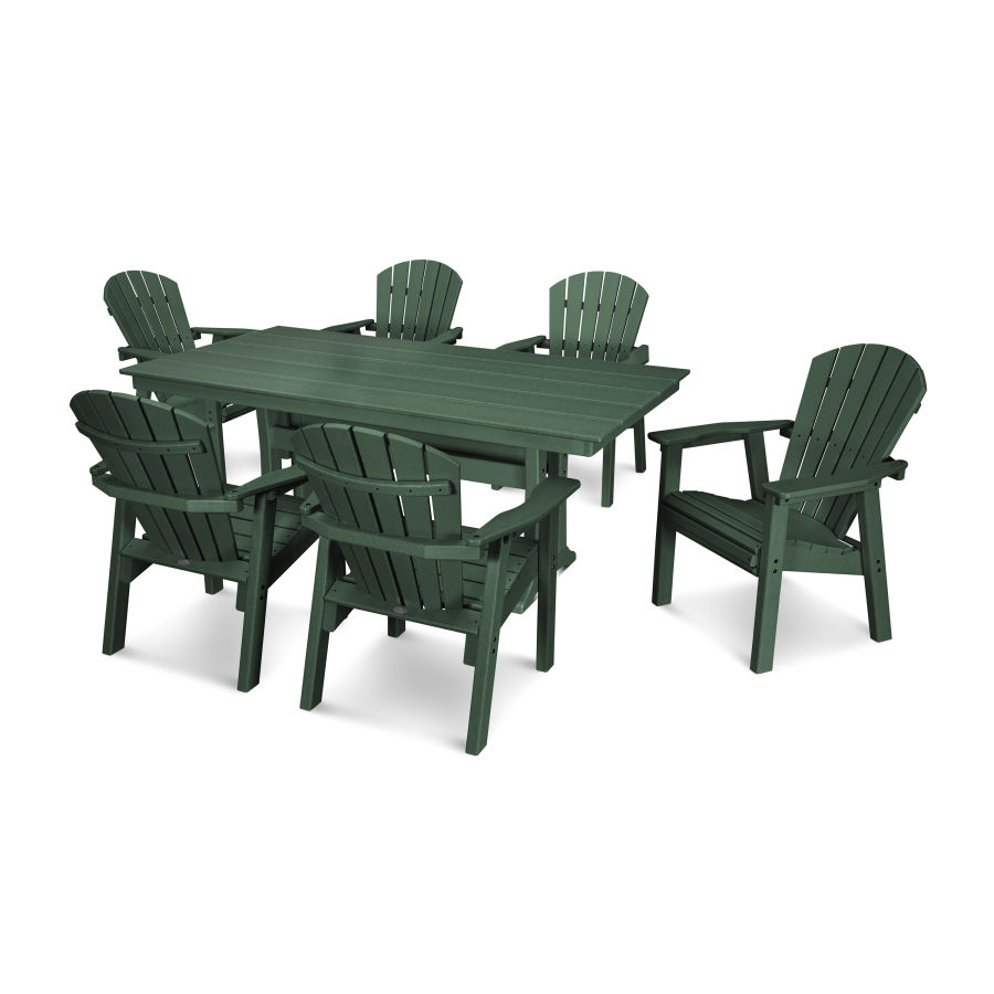 POLYWOOD Seashell 7- Piece Farmhouse Dining Set with Trestle Legs in Green