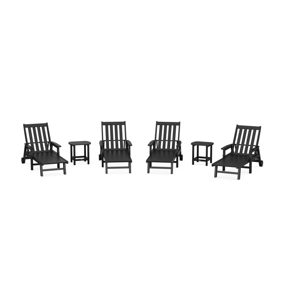 POLYWOOD Vineyard 6-Piece Chaise with Arms and Wheels Set in Black