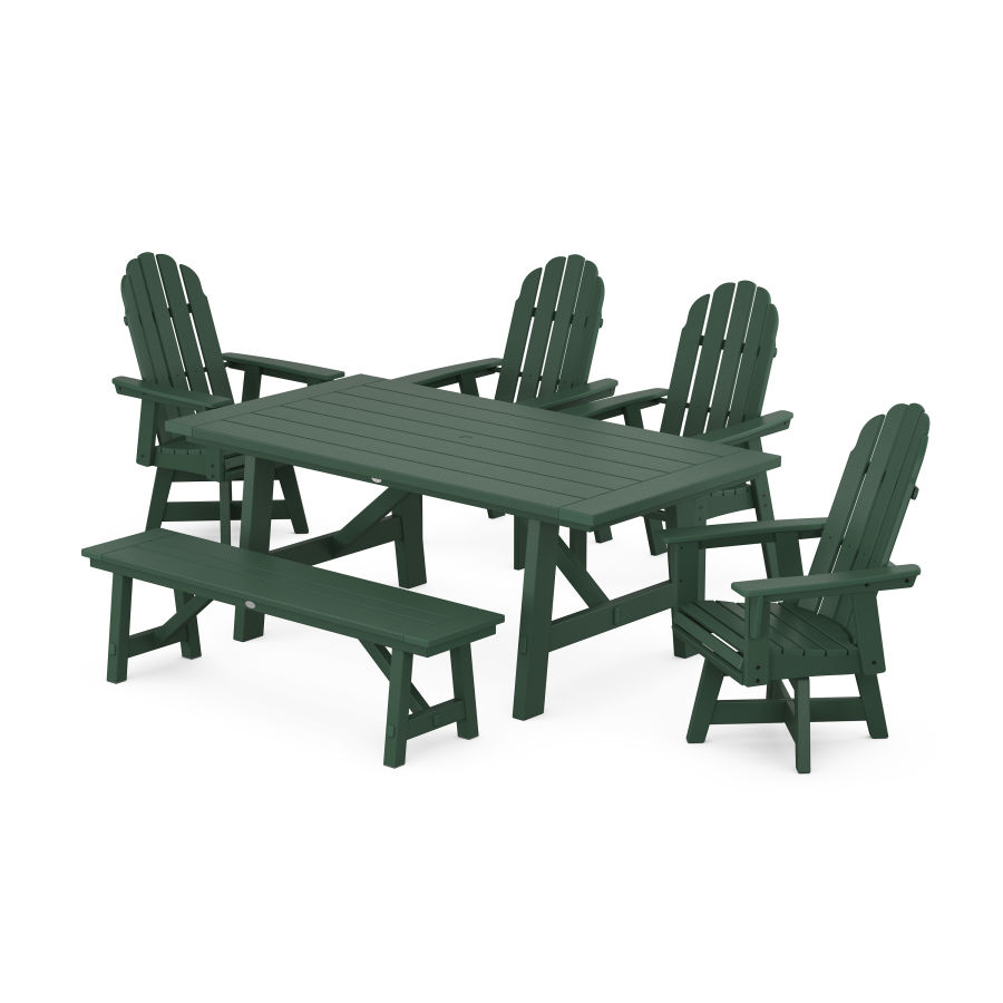 POLYWOOD Vineyard Adirondack 6-Piece Rustic Farmhouse Dining Set With Trestle Legs in Green