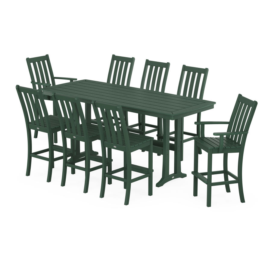 POLYWOOD Vineyard 9-Piece Bar Set with Trestle Legs in Green