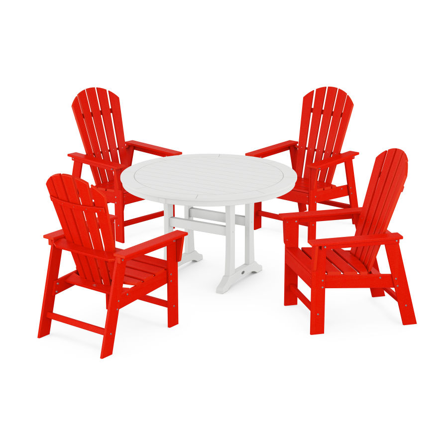 POLYWOOD South Beach 5-Piece Round Dining Set with Trestle Legs in Sunset Red / White