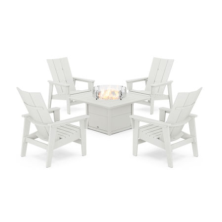 POLYWOOD 5-Piece Modern Grand Upright Adirondack Conversation Set with Fire Pit Table in Vintage White