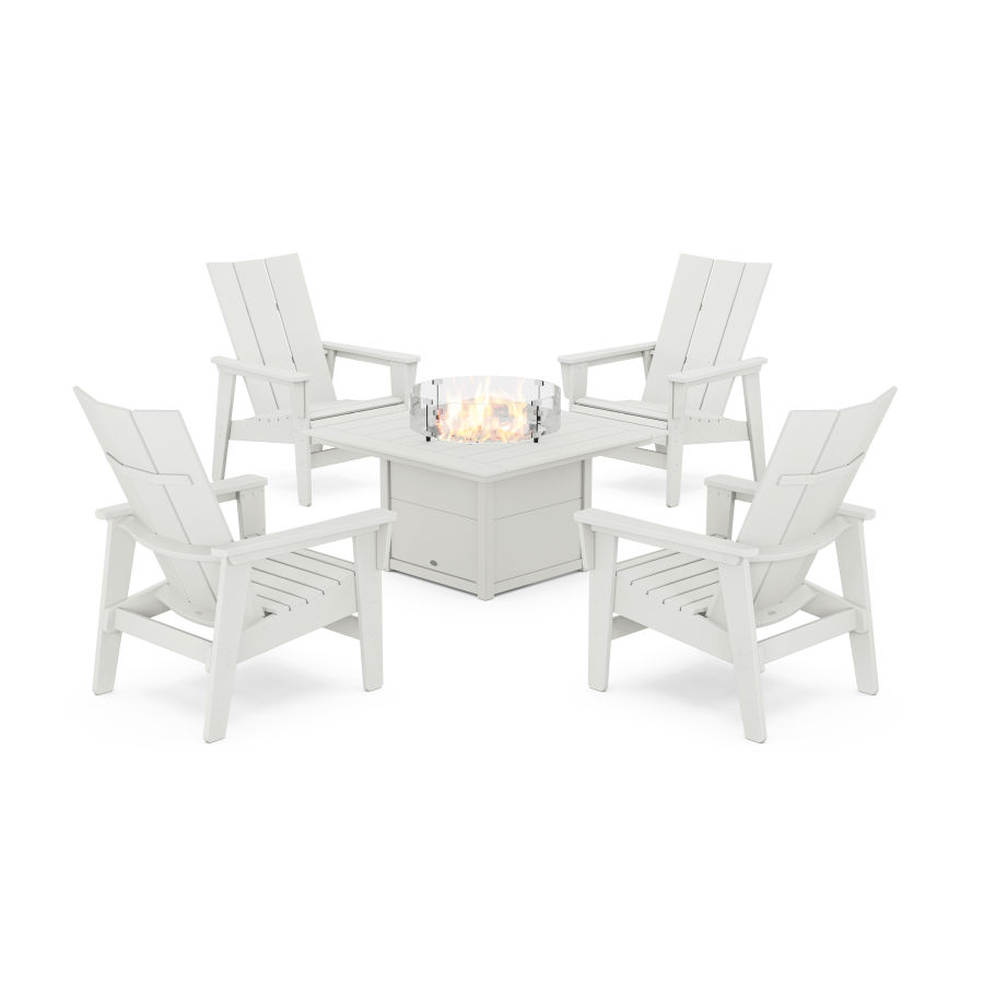 POLYWOOD 5-Piece Modern Grand Upright Adirondack Conversation Set with Fire Pit Table in Vintage White