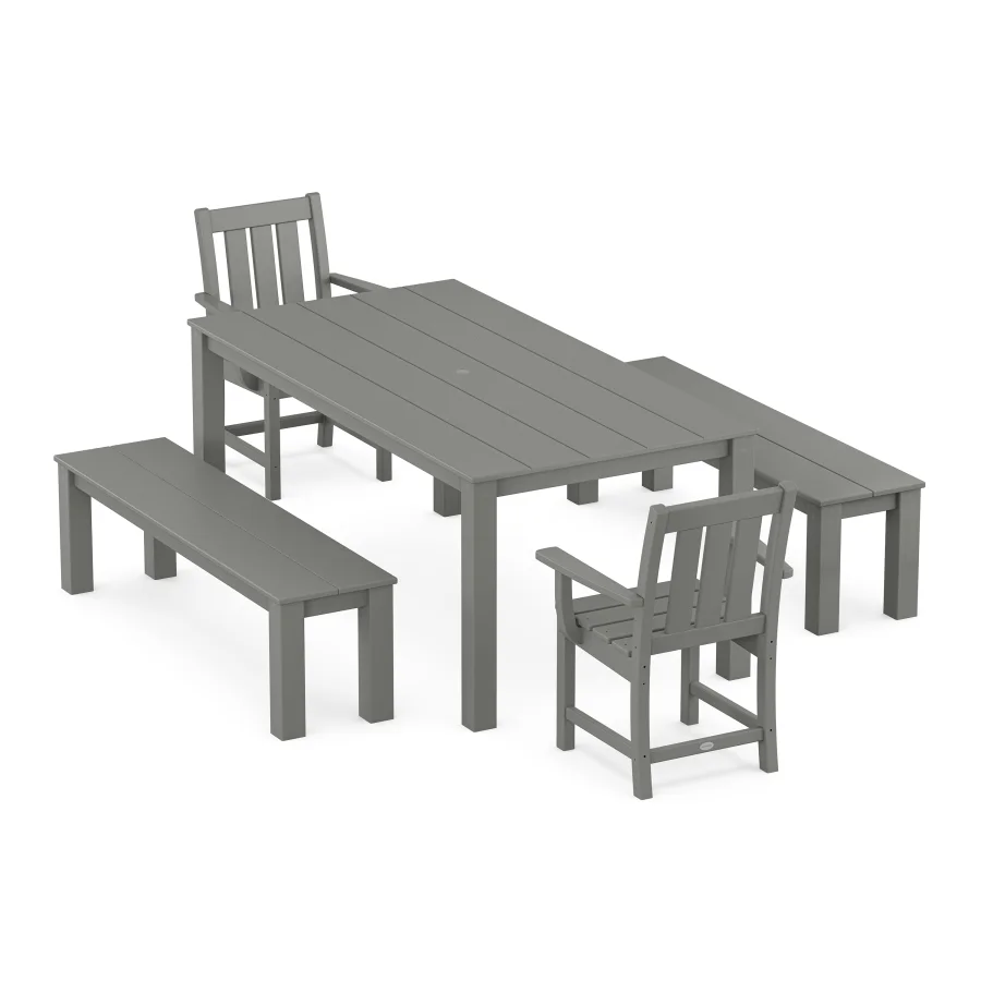 POLYWOOD Oxford 5-Piece Parsons Dining Set with Benches