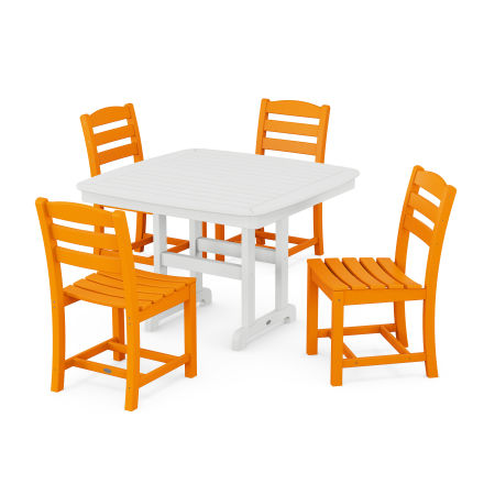 La Casa Café Side Chair 5-Piece Dining Set with Trestle Legs in Tangerine / White