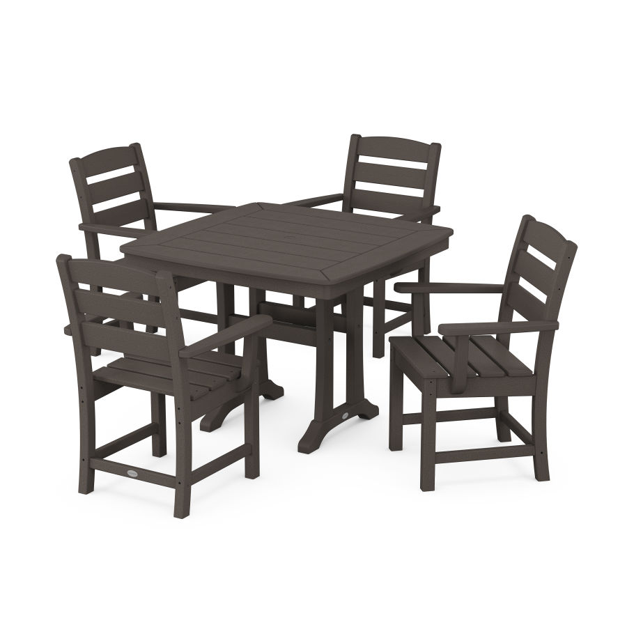 POLYWOOD Lakeside 5-Piece Dining Set with Trestle Legs in Vintage Coffee