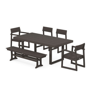 EDGE 6-Piece Dining Set with Bench in Vintage Finish
