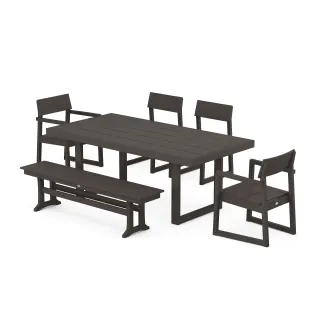 POLYWOOD EDGE 6-Piece Dining Set with Bench in Vintage Finish