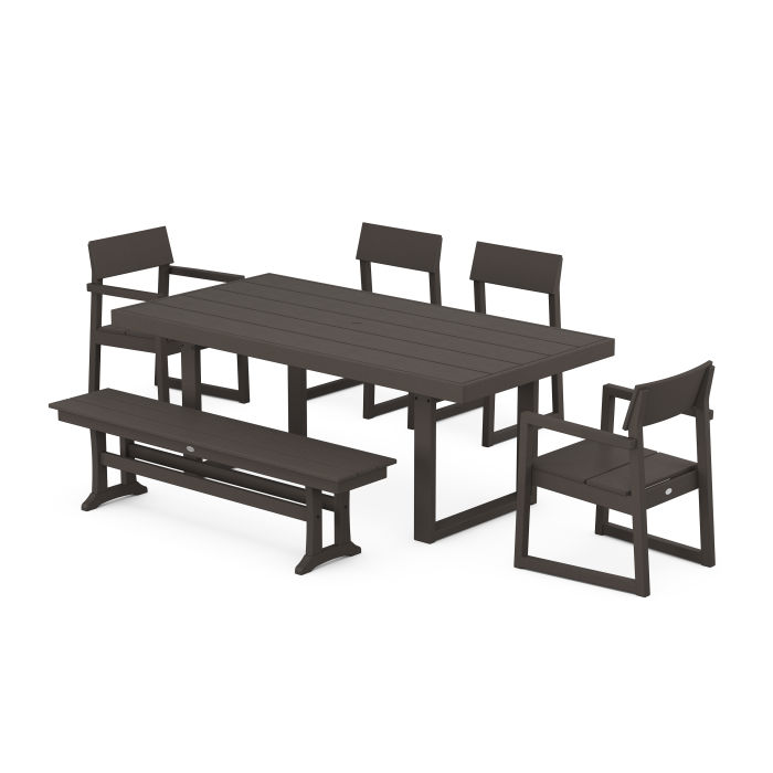 POLYWOOD EDGE 6-Piece Dining Set with Bench in Vintage Finish