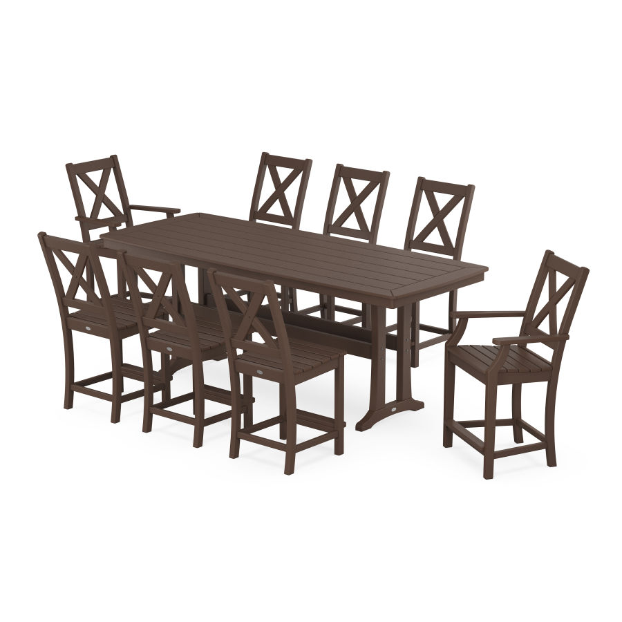 POLYWOOD Braxton 9-Piece Counter Set with Trestle Legs in Mahogany