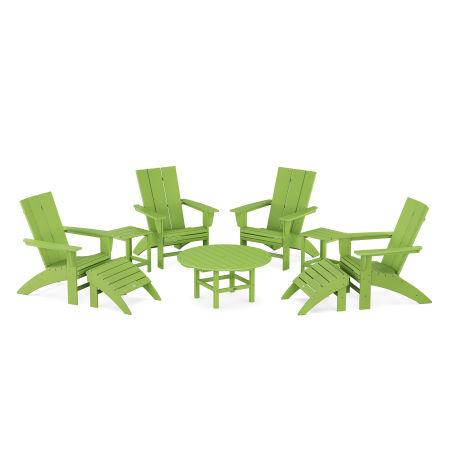 Modern Curveback Adirondack Chair 9-Piece Conversation Set in Lime