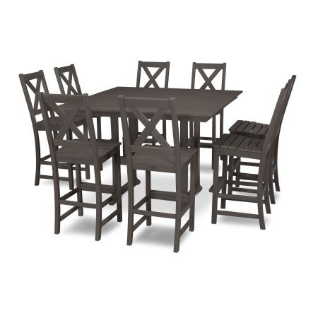 POLYWOOD Braxton 9-Piece Farmhouse Trestle Bar Set in Vintage Finish