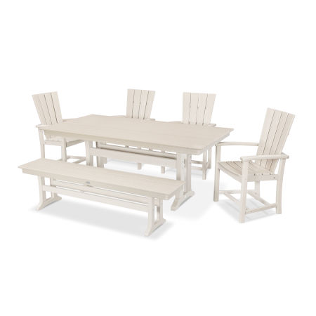 POLYWOOD Quattro 6-Piece Farmhouse Trestle Dining Set with Bench in Sand