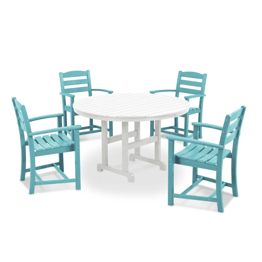 POLYWOOD La Casa Café 5-Piece Round Farmhouse Dining Set in Aruba / White