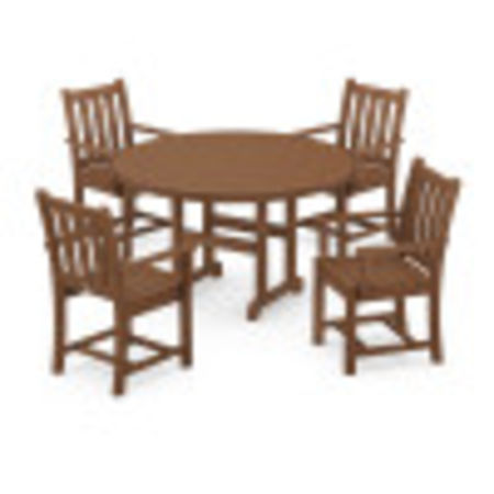 POLYWOOD Traditional Garden 5-Piece Round Farmhouse Dining Set in Teak