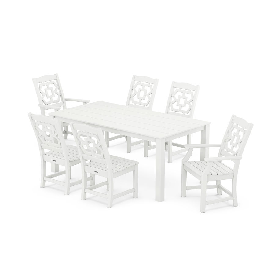 POLYWOOD Chinoiserie 7-Piece Parsons Dining Set in White