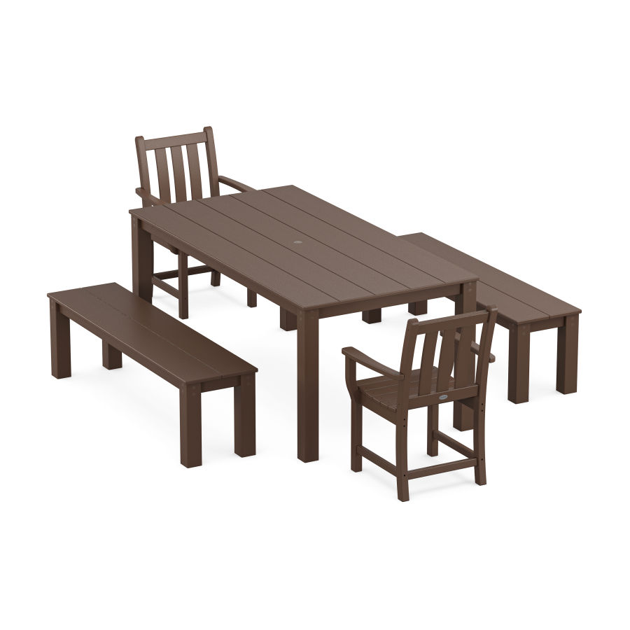 POLYWOOD Traditional Garden 5-Piece Parsons Dining Set with Benches in Mahogany