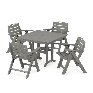 POLYWOOD Nautical Folding Lowback Chair 5-Piece Farmhouse Dining Set