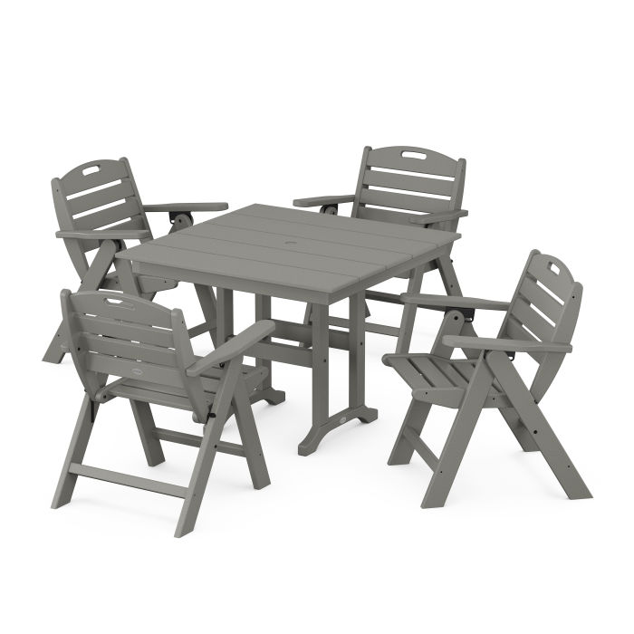 POLYWOOD Nautical Folding Lowback Chair 5-Piece Farmhouse Dining Set