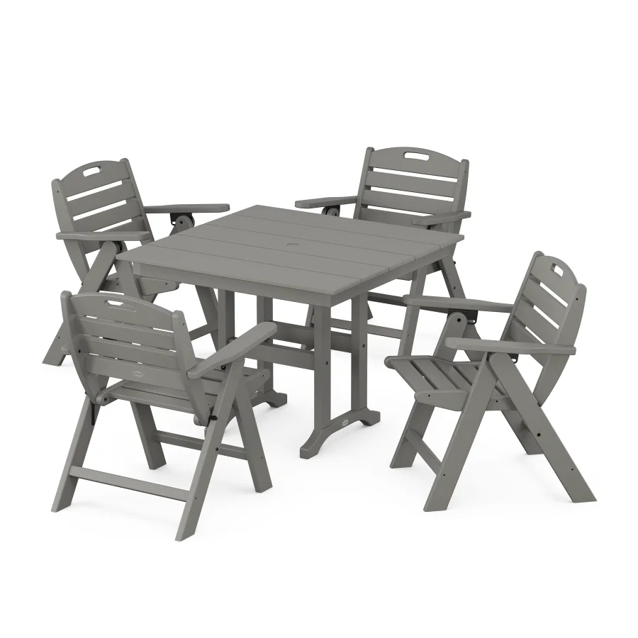 POLYWOOD Nautical Folding Lowback Chair 5-Piece Farmhouse Dining Set