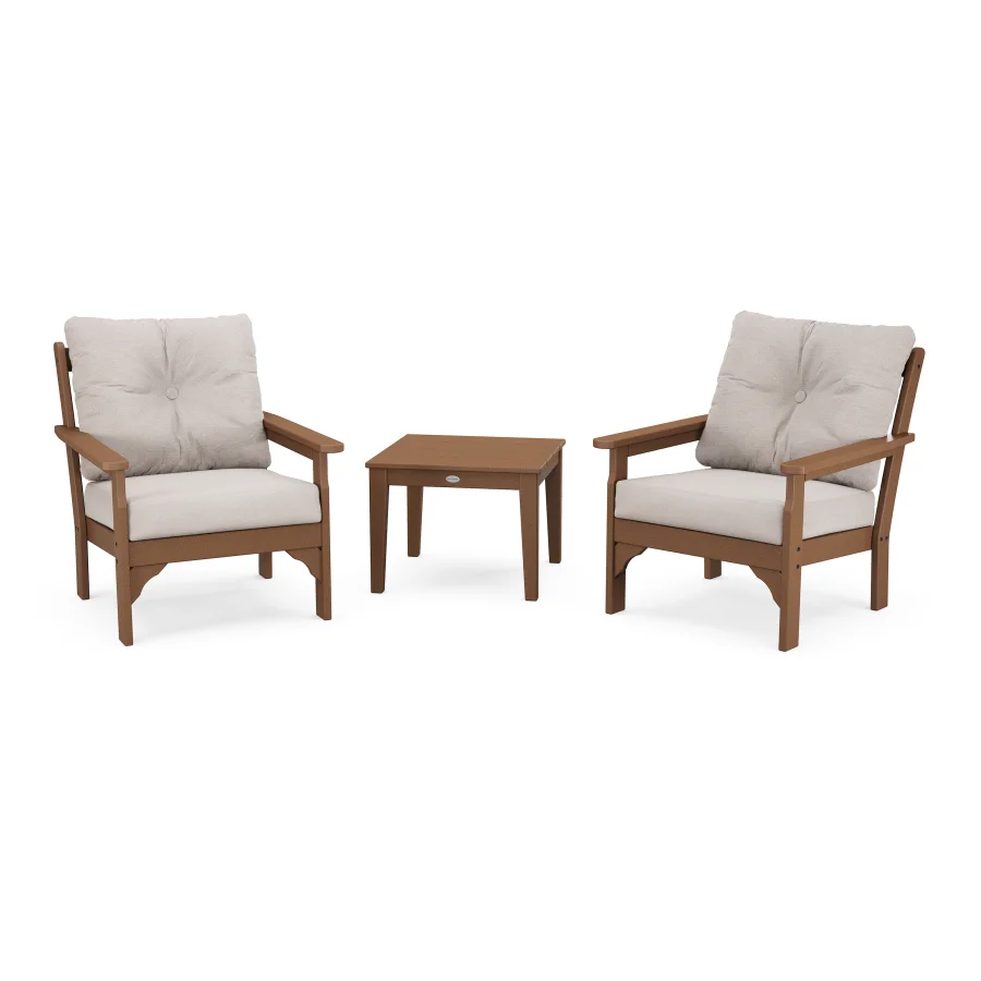 POLYWOOD Vineyard 3-Piece Deep Seating Set in Teak / Dune Burlap