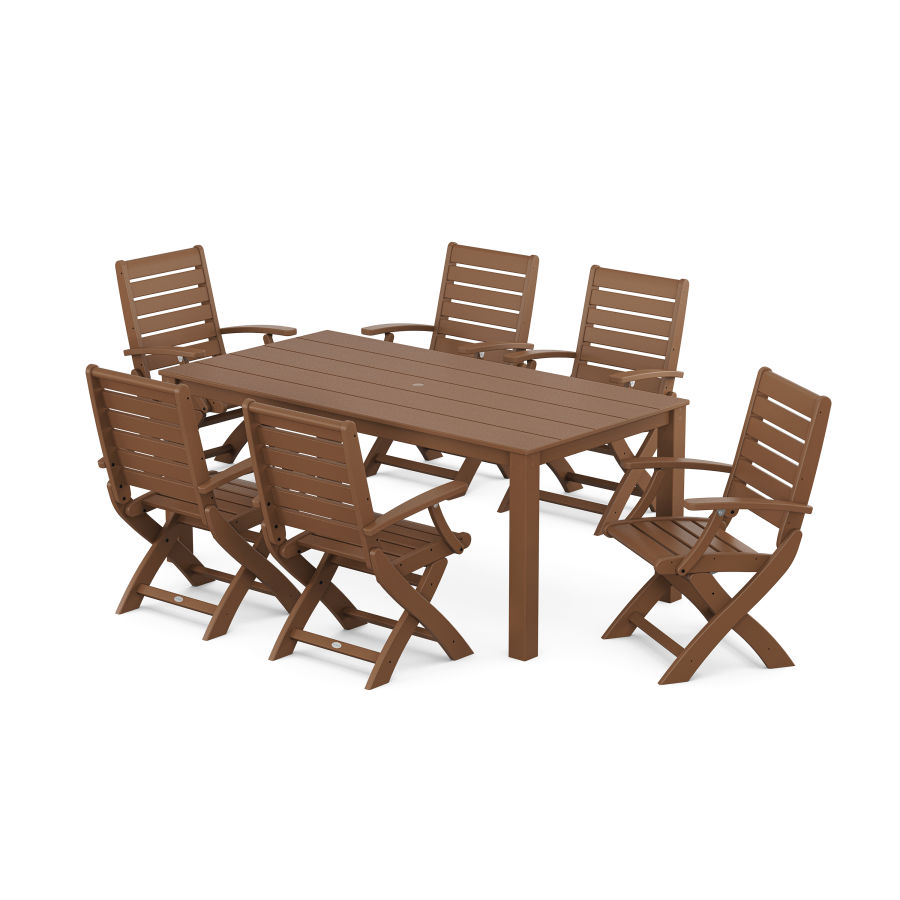 POLYWOOD Signature Folding Chair 7-Piece Parsons Dining Set in Teak