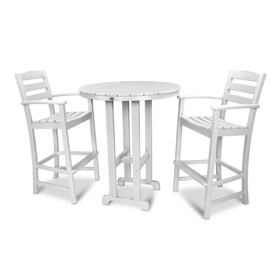 POLYWOOD La Casa Café 3-Piece Round Farmhouse Bar Set in White