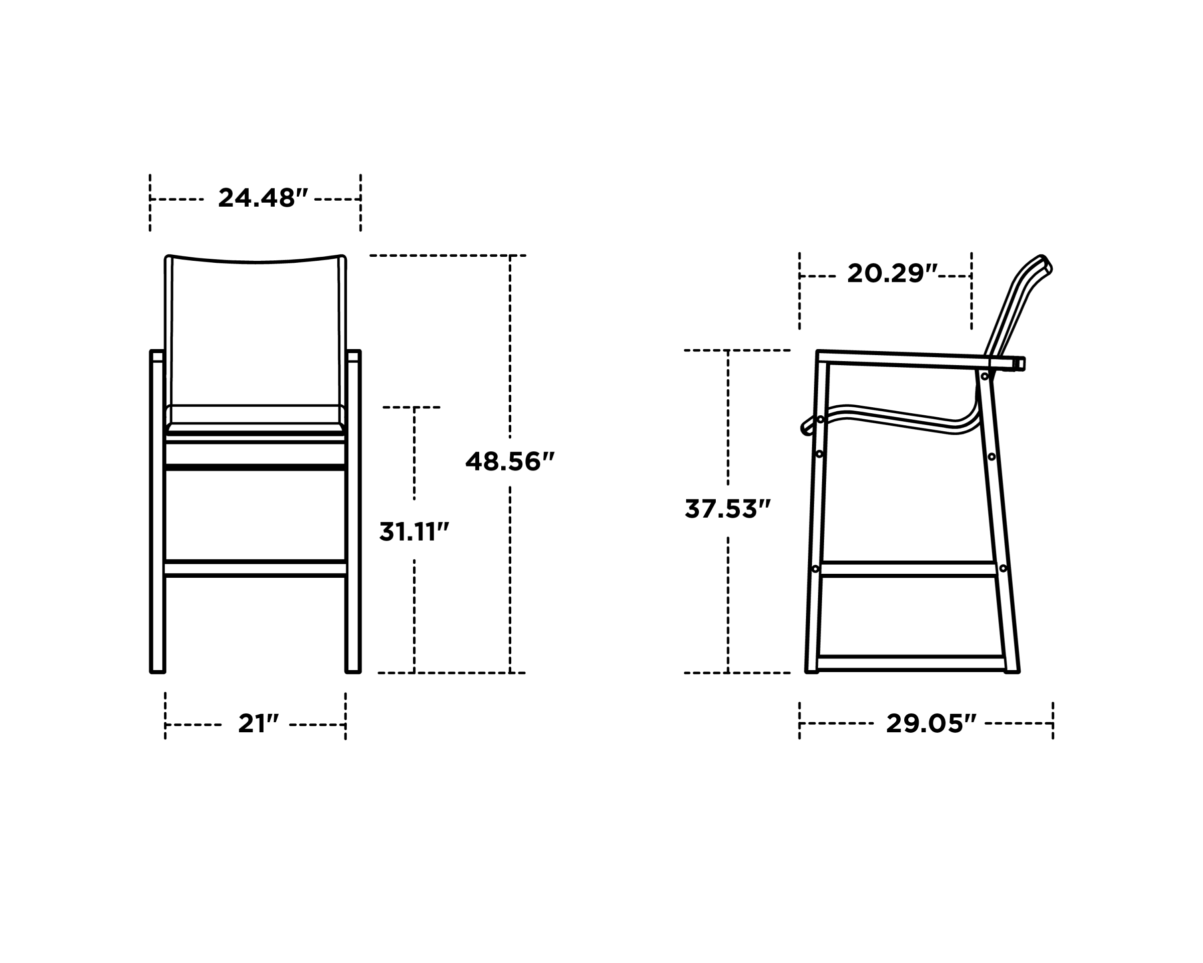Dimensions for EDGE Woven Bar Arm Chair